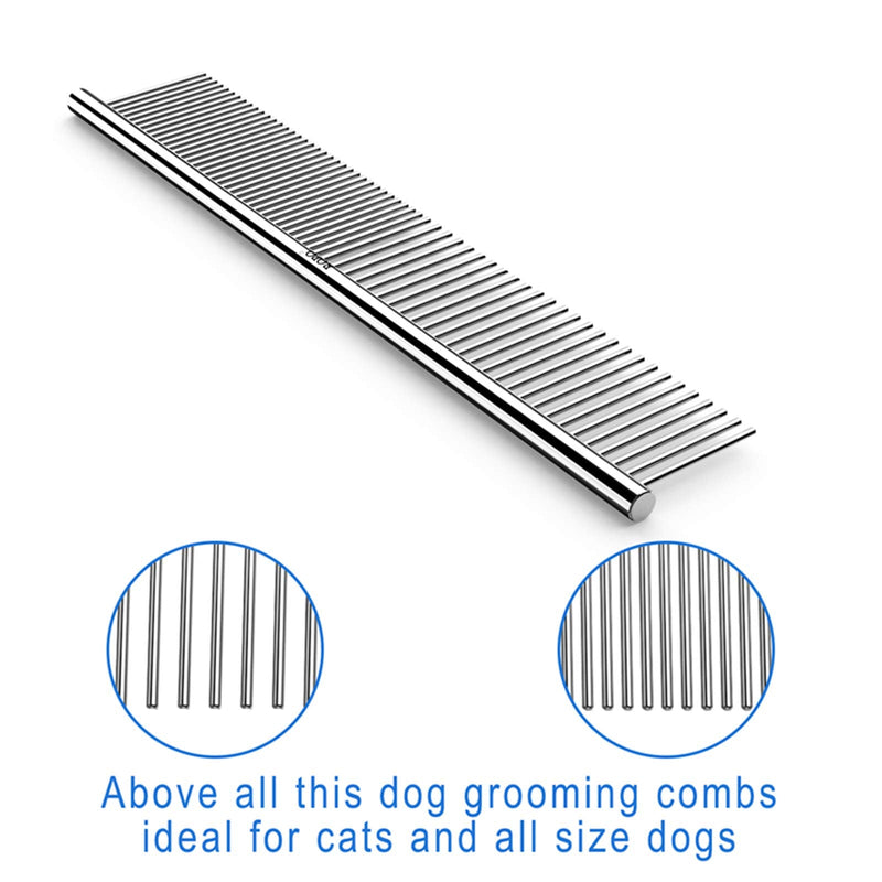 ROPO Dog Comb for Removing Matted Fur - Pet Dematting Comb with Rounded Teeth and Non-Slip Grip Handle - Prevents Knots and Mats for Long and Short Haired Pets (Round handle, Bright Silver) Round handle - BeesActive Australia