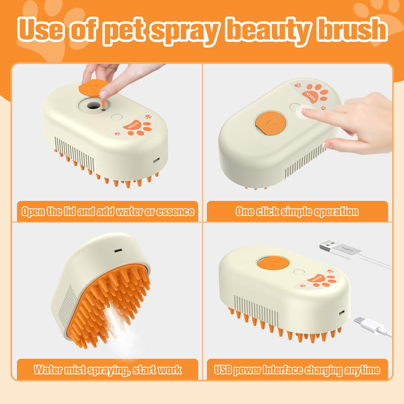 Dog Steam Brush,3 in 1 Cat Steam Brush,Steam Cat Brush,Silicone Massage Grooming Pet Steam Brush for Cats Dogs,Rechargeable Cat Steam Brush for Shedding,Tangled And Hair Loss Remover Cat Brush. - BeesActive Australia