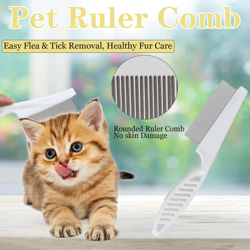 Multifunctional Pet Hair Comb Tear Stain Removal, Dog/Cat Lice Comb, Flea Brush for Cats, Suitable for Small Dogs Puppies, 2 in 1 Dog/Cat Comb Teeth Stainless Steel Combing Massage 2 Pcs White - BeesActive Australia