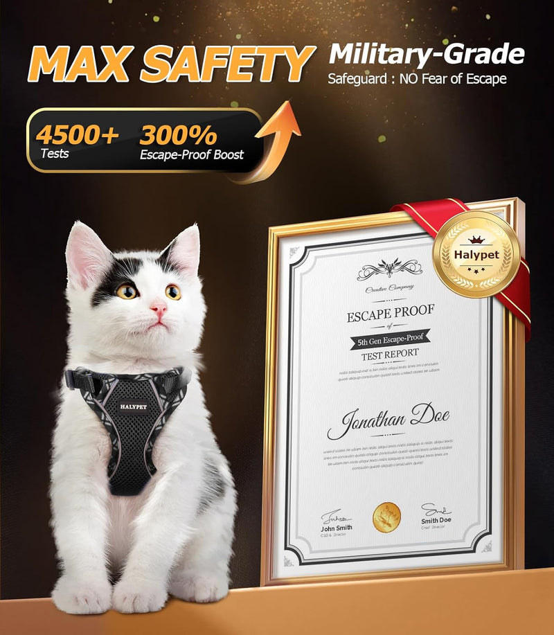 Cat Harness and Leash Set [H500 Pro Escape Proof Cat Harness for Walking, Adjustable Breathable Soft Travel Cat Leash, Reflective Strips Kitten Harness Small Black Plaid - BeesActive Australia