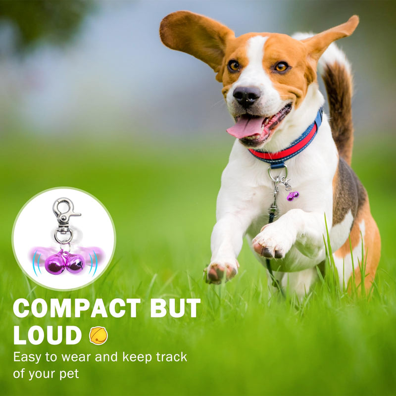 SCENEREAL Bells for Dog Collars - 2 Pack Pet Hanging Ring Bell Accessories for Dog & Cat, Pet Pendant Collar Charm with Heavy Duty Snap Clips, Sliver Bells for Tracking and Training Christmas Gift Silver & Purple - BeesActive Australia