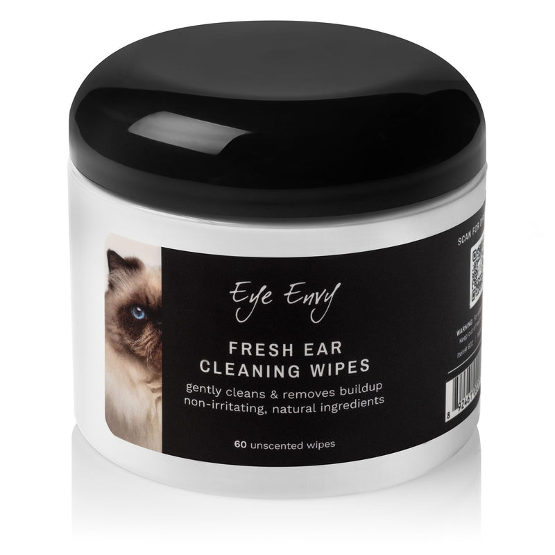 Eye Envy Fresh Ear Cleaning Wipes for Cats. Made in The USA from Natural Ingredients. Unscented. Safe and Non-Irritating. Removes Dirt, Debris, and Wax buildup. 60 Count.