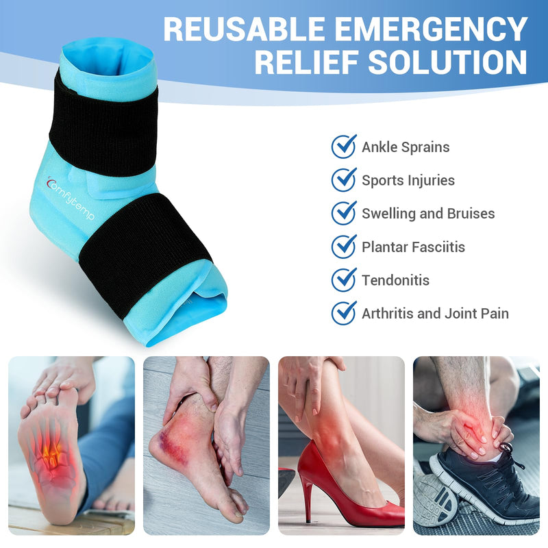 Comfytemp Ankle Foot Ice Pack Wrap for Plantar Fasciitis Relief, Ankles Brace for Sprain, Heel Spur, Swelling, Achilles Tendonitis, Cold Bag for Injuries Reusable, Hot Cold Compress, 1 Pack (Blue) Blue Large(1 Pack) 1.0