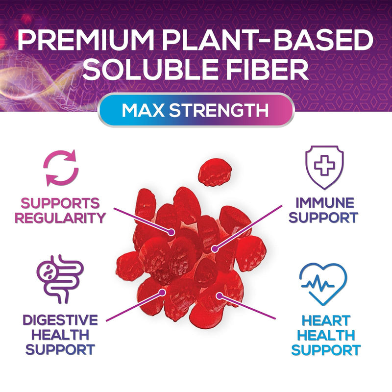 Fiber Gummies For Adults - Prebiotic Plant Based Fiber 4g Per Serving Gummy Supplement - Daily Digestive Health and Regularity Support - Gut Support Gummy Plant Based Digestion Support - 60 Gummies 60 Count (Pack of 1)