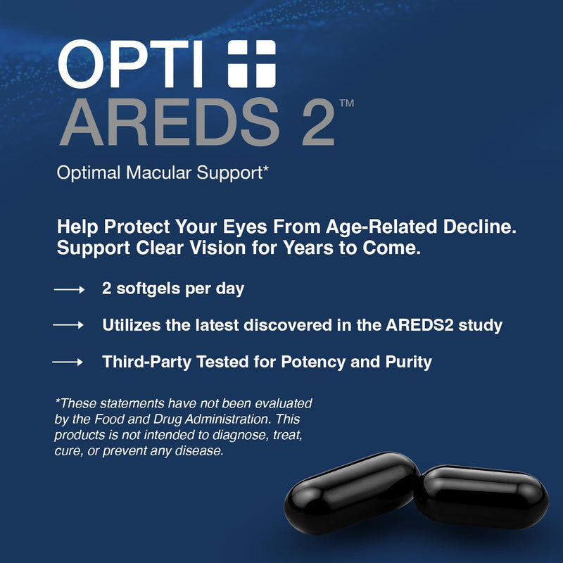 Opti + AREDS 2 Supplements | Vision & Eye Health Supplements for Adults | Includes Lutein, Zeaxanthin, Zinc, and Vitamin C for Macular Support* | 90 Softgels / 45 Servings 90 Count (Pack of 1)