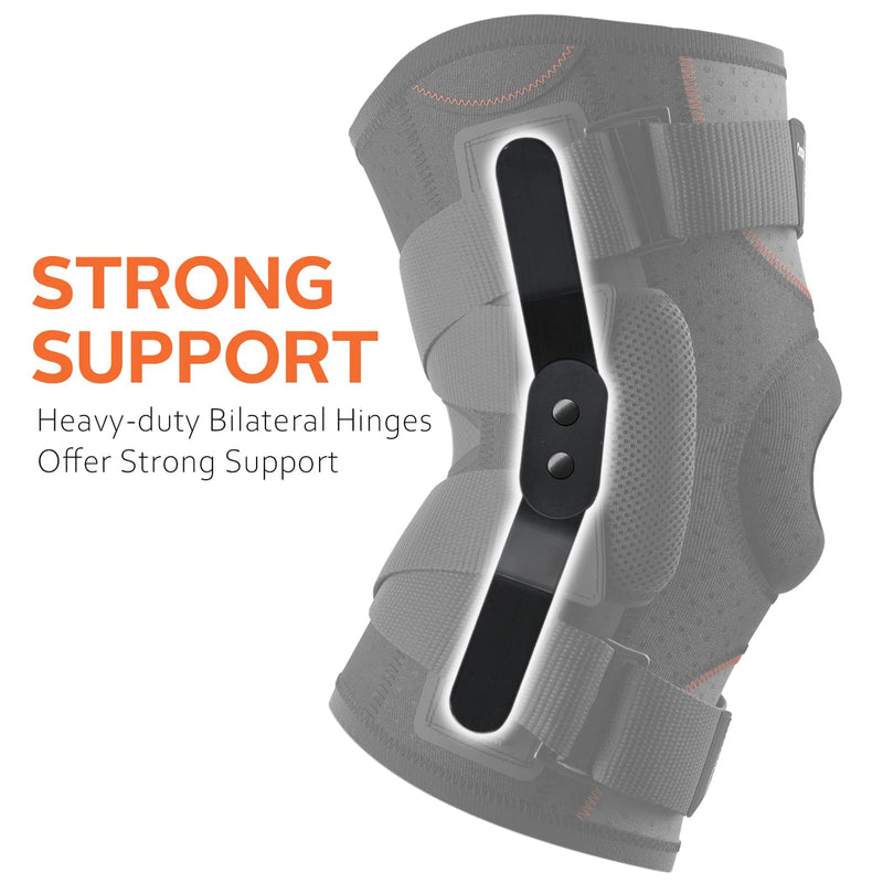 Omples Hinged Knee Brace for Knee Pain, Meniscus Tear Knee Support with Side Stabilizers for Men and Women Patella Knee Brace for Arthritis Pain Running Working Out Black (X-Large) X-Large