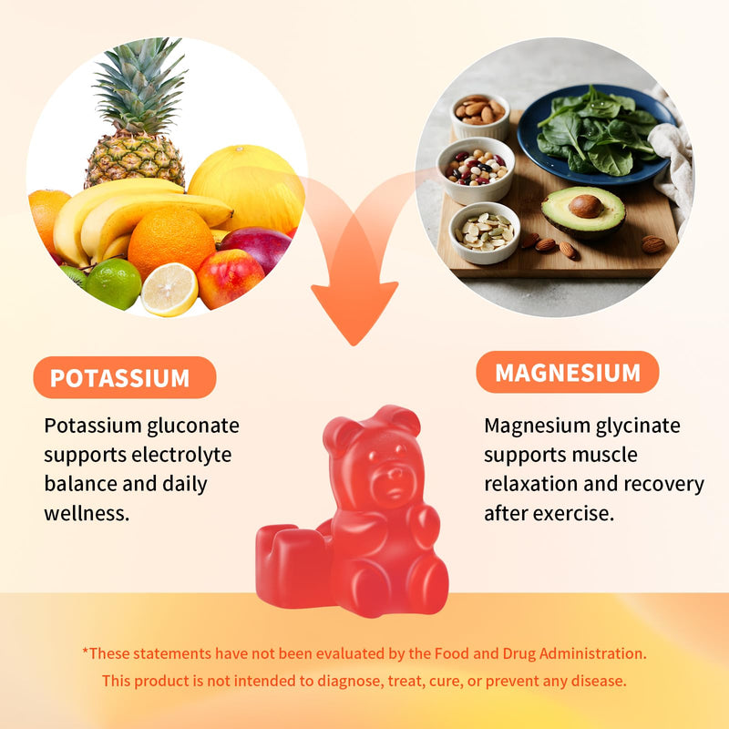 Potassium Magnesium Gummies – High Absorption Magnesium Glycinate – Magnesium Potassium Supplement Gummies with Vitamin B6, D3, B12 for Muscle Support, Sugar-Free Strawberry Flavor, 60 Count 60 Count (Pack of 1)