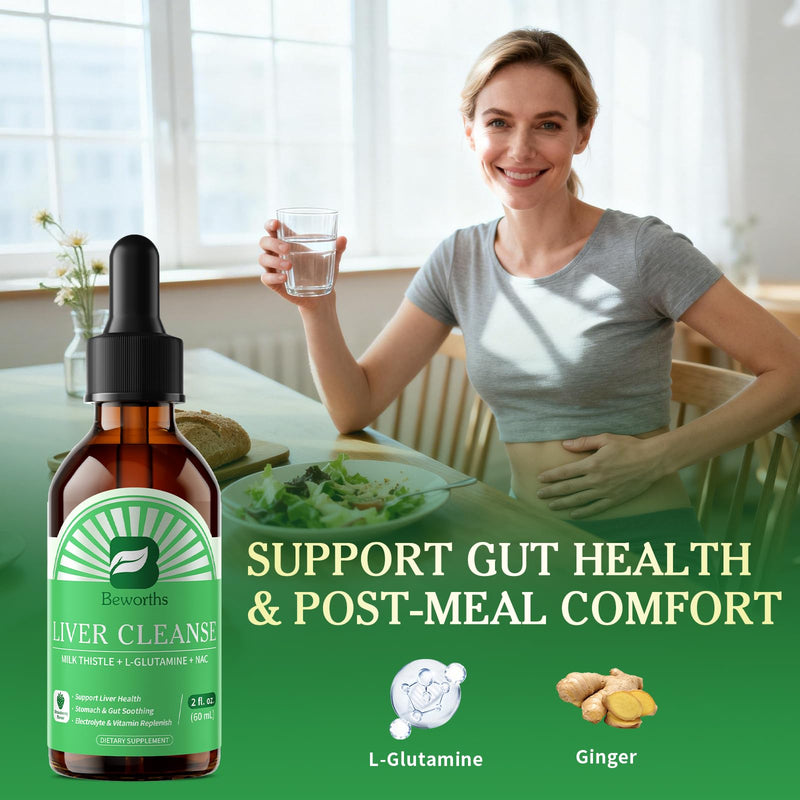 Liver Cleanse Detox & Repair Liquid Drops - Liver Support, Vegan, 4 Fl Oz | Liver Support Liquid Drops with Milk Thistle, L-Glutamine & NAC, Stomach & Gut Soothing, Electrolyte & Vitamin Replenish 2 Fl Oz (Pack of 2)