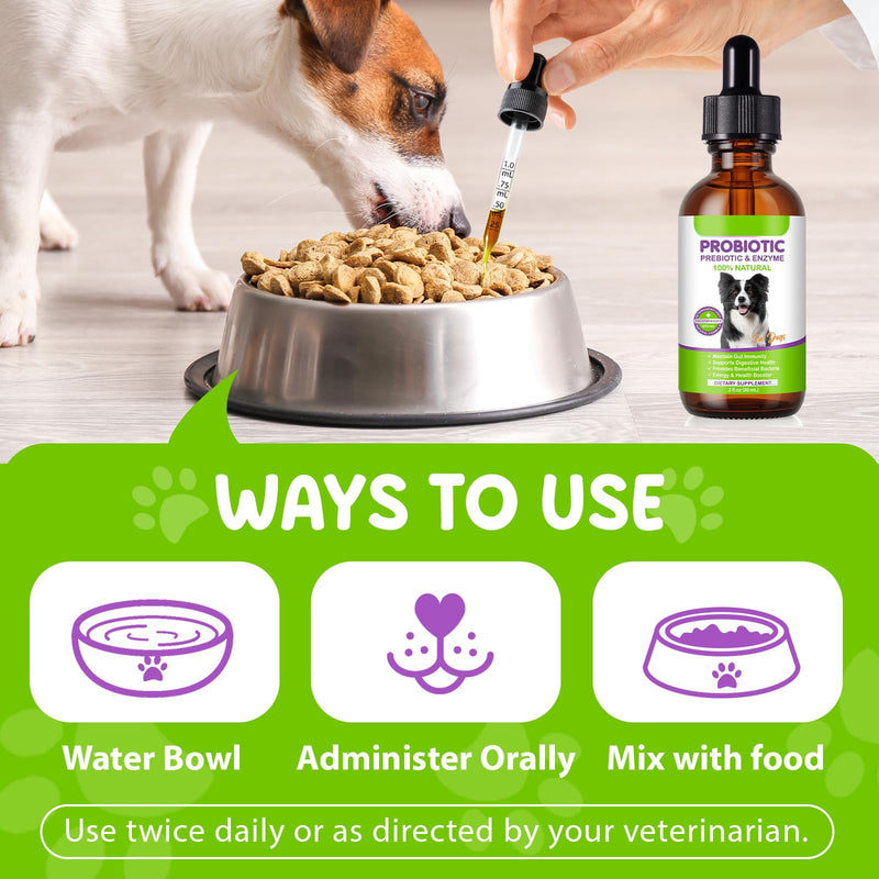 Dog Probiotics, Dog Probiotics Supplement, 3 in 1 Probiotic Drops for Dogs with Prebiotic and Enzymes, Help Digestive Support Gut Health, for All Dogs Ages