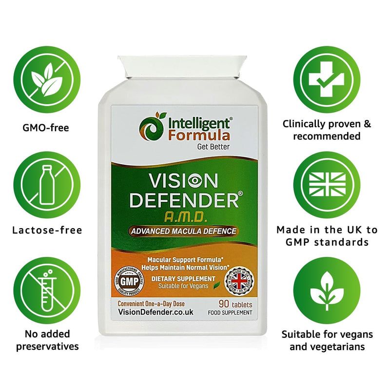 Vision Defender AREDS2 Eye Vitamins - Lutein Zinc Copper, Vegan, 90 Tablets | Eye Health Supplements, Vitamin C & E, Zeaxanthin, 6 Active Nutrient Formula, 1-a-Day, 3 Month Supply, Gluten & Lactose Free