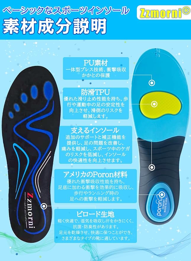 Zzmorni Insole, Supervised by Physical Therapists, Shock Absorption, Standing Work, Insole/Human Body Engineering, Arch Support, Insole, Comfortable, Antibacterial, Deodorization, Daily Life, 10.4 - - BeesActive Australia