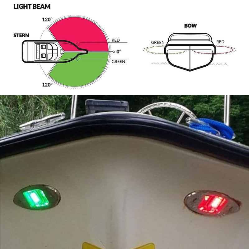 Marine 12V LED Shark Eye Navigation Lights, Waterproof, Boat Sides Teardrop Navigation Light, Yacht Bow Light Flush Mount, Pontoon Bright Signal Warning Lamps DC, Stainless, Red&Green 1 Pair