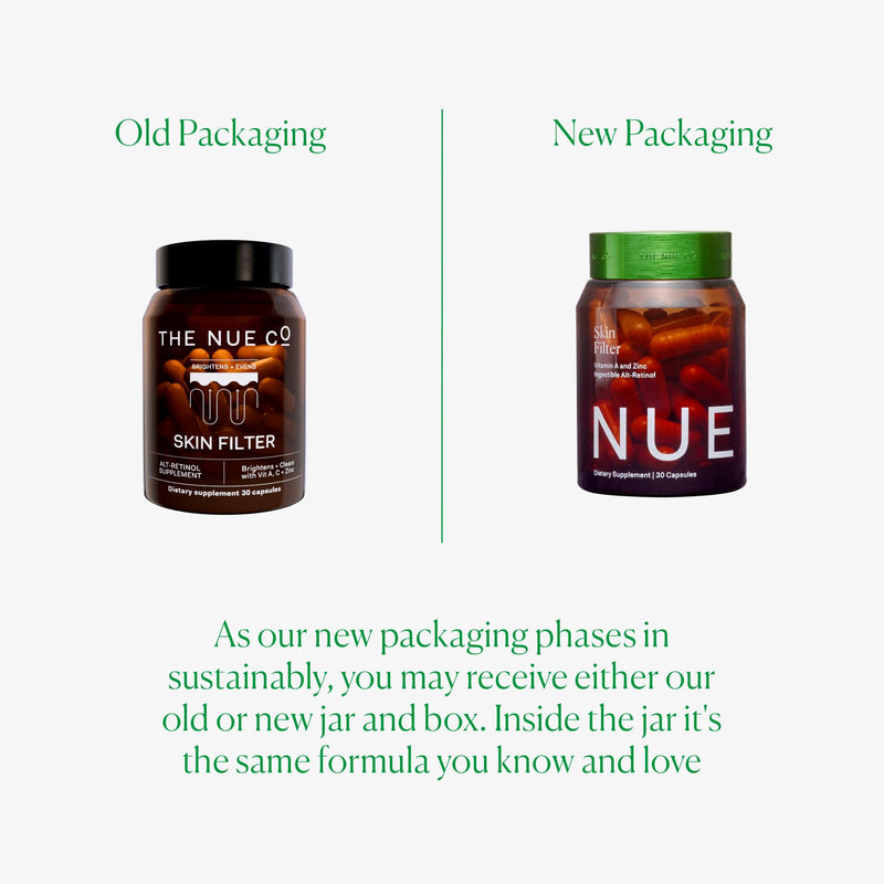 The Nue Co. Skin Filter Supplement - Brightens, Smooths & Evens Skin Tone - Calms Blemishes & Supports Collagen - with Beta Carotene, Vitamin C & Zinc - Vegan & Gluten Free | 30 Capsules