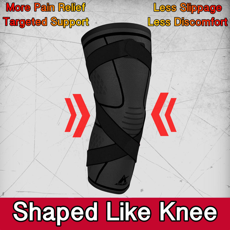 ATHLEDICT Knee Brace Compression Sleeve with Strap for Best Support & Pain Relief for Meniscus Tear, Arthritis, Running, Basketball, MCL, Jogging and Recovery for Men & Women (Black, Large) Black - BeesActive Australia