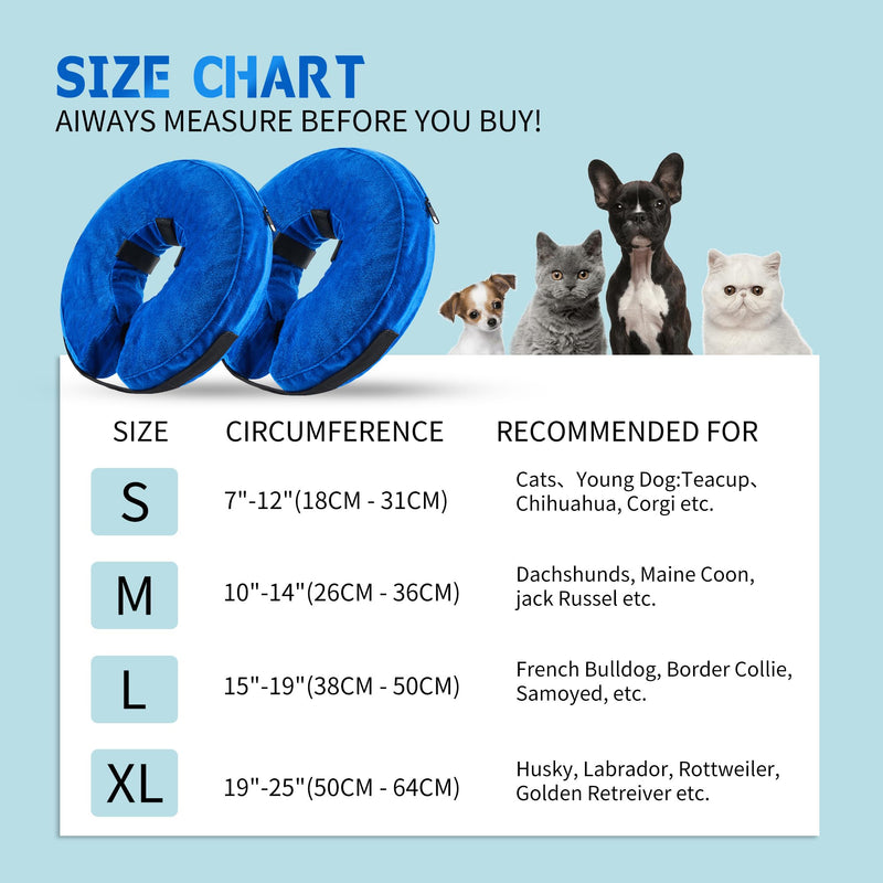 Honprodu Inflatable Dog Neck Brace, Adjustable Protective Collar Dogs, Dog Collar Leak Protection for Recovery After Operations or Wounds, Dog Neck Brace that Does Not Block the View (Blue L) [Neck: 38cm - 50 cm] L Blue - BeesActive Australia