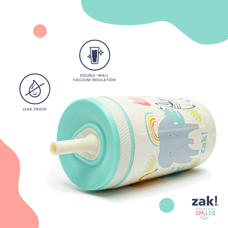 Zak Designs Kelso Toddler Cups For Travel or At Home, 12oz Vacuum Insulated Stainless Steel Sippy Cup With Leak-Proof Design is Perfect For Kids (Safari) 12 Ounces Safari