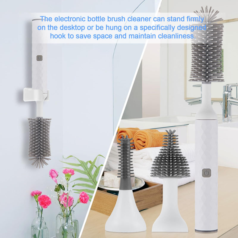 Electric Bottle Brush, 4 Piece Bottle Brush Set with Baby Bottle Brush Cleaner, Nipple Brush, Pacifier Cleaner, Straw Cleaner Brush, Gifts for Newborns and Mothers, White - BeesActive Australia