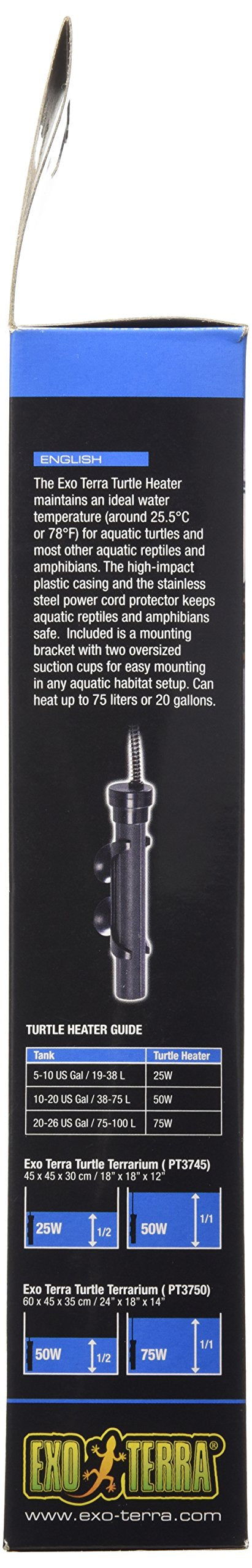 Exo Terra Turtle Heater, automatic water heater, 25 degree water temperature, for up to 75L, submersible, 50W 50 Watts standard packaging - BeesActive Australia