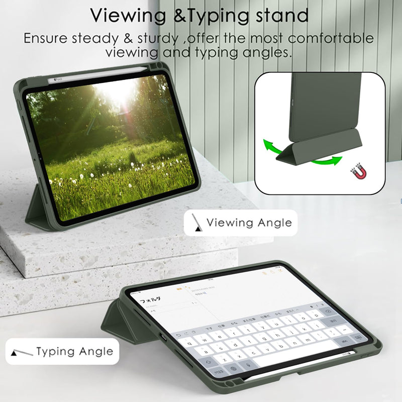 ZryXal New iPad Pro 13 Inch Case M4 (2024 Model, 7th Generation) with Pencil Holder, Smart iPad Case [Support Pencil Pro and Pencil (USB-C)], Support Touch ID and Auto Wake/Sleep (Dark Green) Dark Green - BeesActive Australia