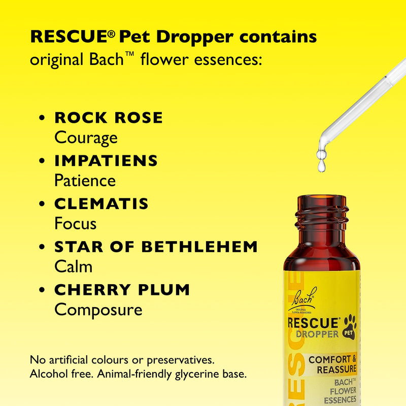 Rescue Pet Calming Dropper 10ml for Dogs & Cats, Natural Flower Essences, Separation, Fireworks, Travel, Thunder, Loud Noises, Calming for Dogs, Cats, & Other Pets