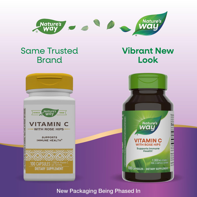 Nature's Way Vitamin C with Rose Hips - Powerful Antioxidant & Immune Function Support* - Collagen for Healthy Skin* - 1,000mg Vitamin C - 100 Count (50 Servings, 2-Pack) 100 Count (Pack of 2)