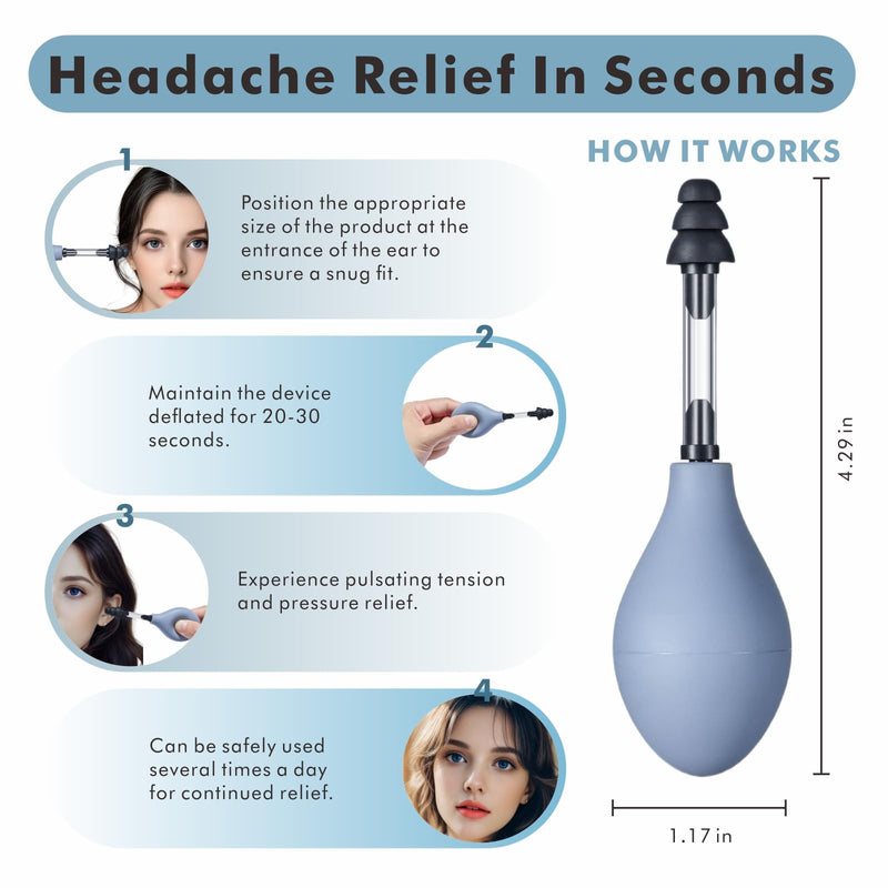 Ear Pressure Relief Suction Device, Migraine and Headache Relief Products, Airplane Ear Pressure Relief Through Inner Ear Pressure Balance, Reduces Tension, with 3 Sizes of Earplugs