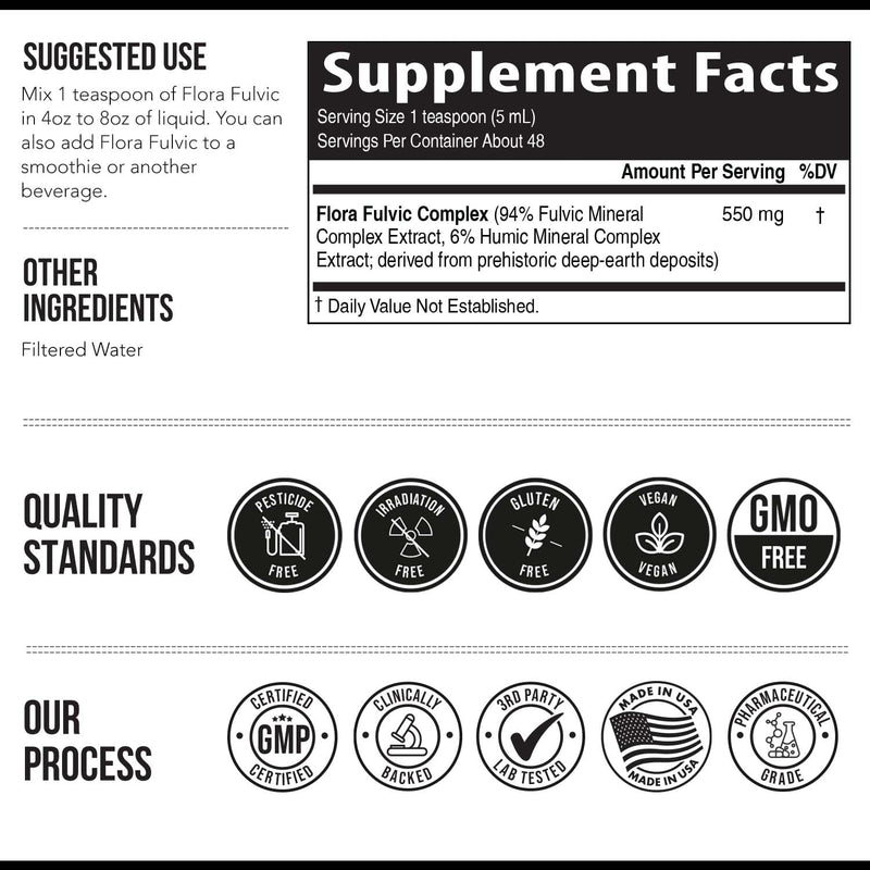Flora Fulvic | Fulvic Acid + Humic Acid Complex – 550 mg |Mined in Utah, Prehistoric Deep Earth Extract | Immunity, Gut, Digestion – Natural Trace Mineral Complex, Fulvic Acid Supplement – 8 fl oz. - BeesActive Australia