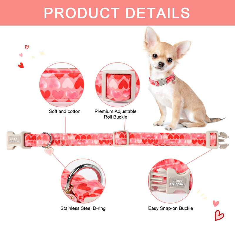Unique style paws Valentine's Day Dog Collar Plastic Buckle Collar with Pendant Painting Love Heart Gift Wedding Small Medium Large Boys Girls Dogs L - BeesActive Australia