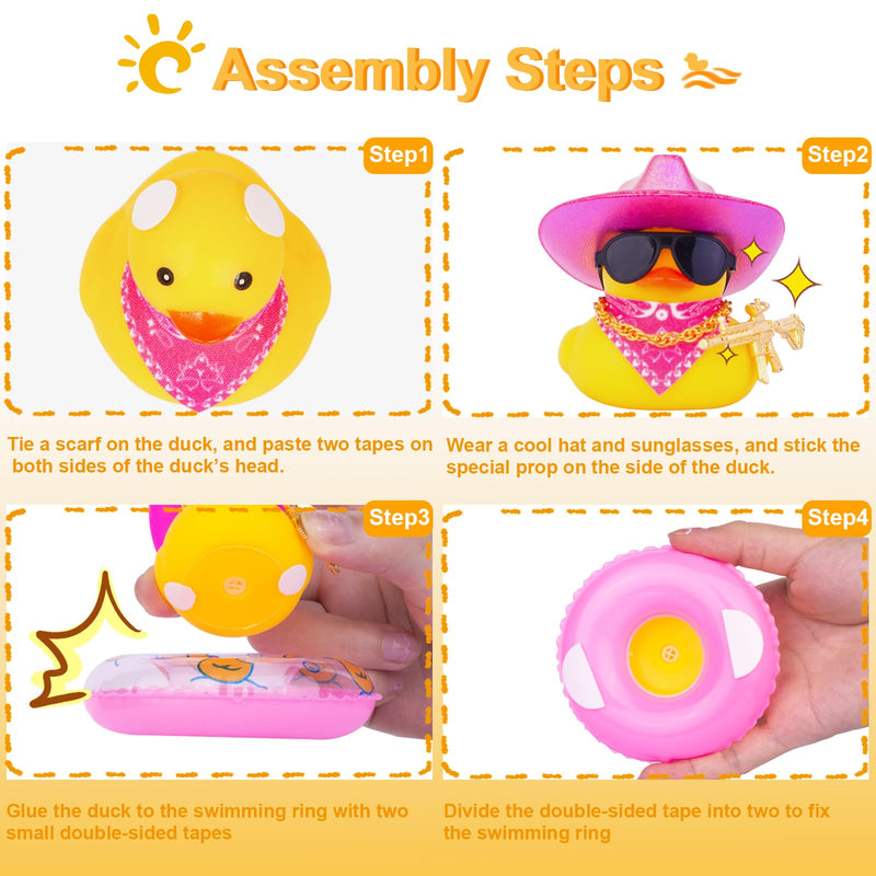 Rubber Duck for Car Dashboard, Cowboy Duck Car Dashboard Decoration Car Duck Ornament Accessories with Mini Swim Ring Glitter Cowboy Hat Scarf Necklace and Sunglasses(B-G9)