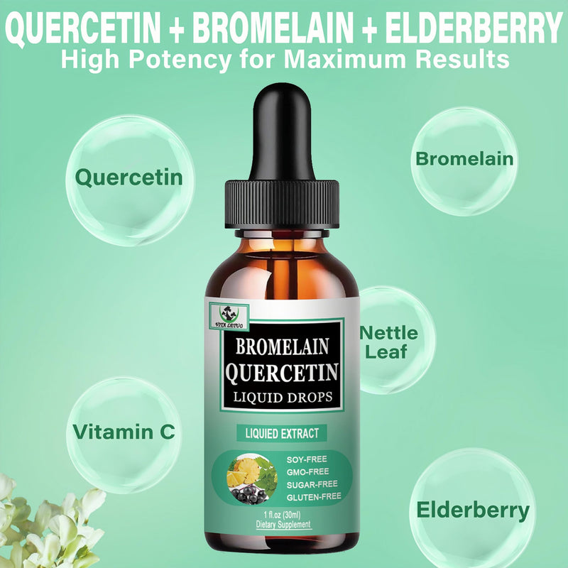 Quercetin Liquid Drops, Quercetin with Bromelain Elderberry Nettle Leaf Vitamin C Liquid Supplements, High Absorption Quercetin Liquid Drops for Women Men, Healthy Immune Antioxidant Support, Non-GMO