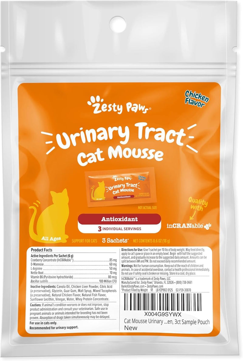 Zesty Paws Cat Mousse Urinary Tract, Chicken, 3ct Sample Size