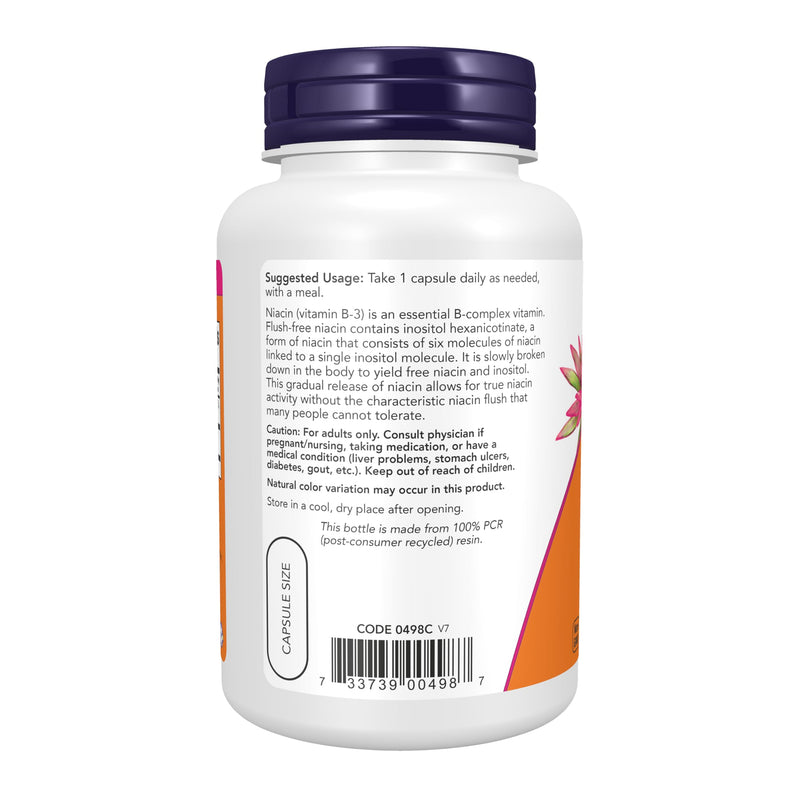 NOW Foods Supplements, Niacin (Vitamin B-3) 500 mg, Flush-Free, Double Strength, Nutritional Health, 90 Veg Capsules 90 Count (Pack of 1)