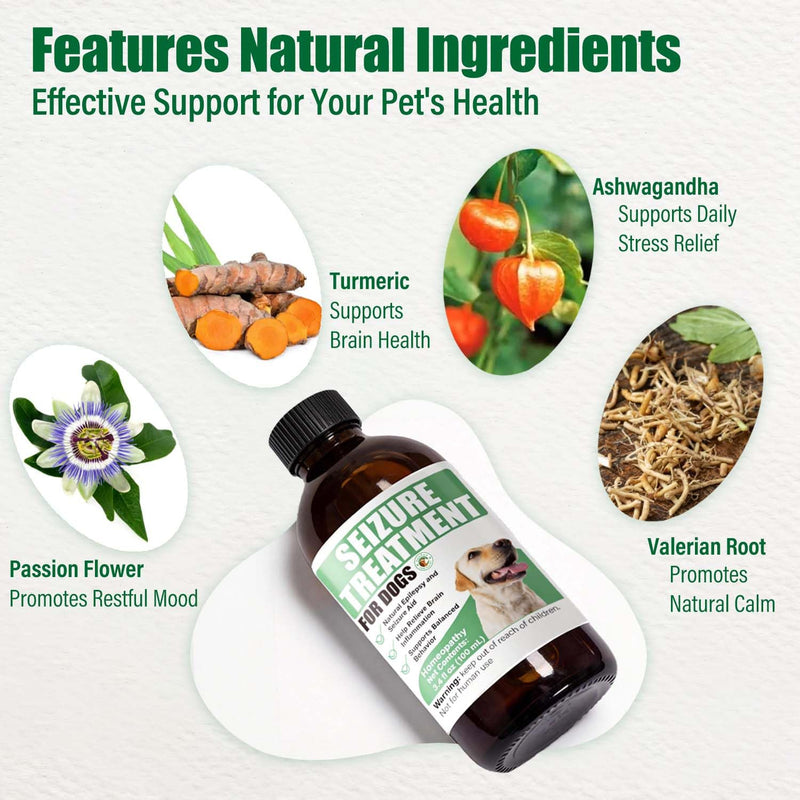 Seizure Support Liquid for Dogs & Cats 100 mL | Natural Epilepsy Supplement | Helps Reduce Frequency & Intensity of Seizures | Easy to Give with 3 ml Dropper
