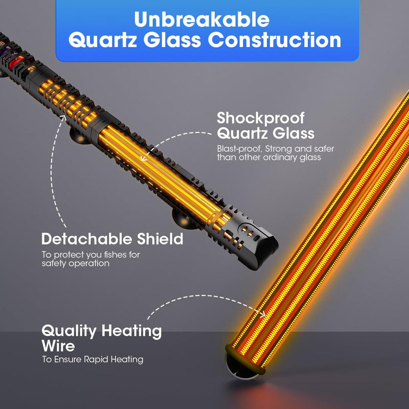 MQ Submersible Aquarium Heater Auto Thermostat, 300W Fish Tank Heater for 35-60 Gallon with LCD Digital Aquarium Thermometer, Shatter-Proof and Blast-Proof 300W for Fish Tank 35-60 Gallon