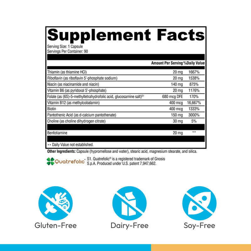 XYMOGEN B Activ - B Vitamins Supplement for Carbohydrate Metabolism Support - Supports Nervous System, Adrenal & Immune Function - Gluten-Free & Vegetarian - 90 Count (Pack of 1) | B Vitamins Supplement for Carbohydrate Metabolism Support, Supports Ner...