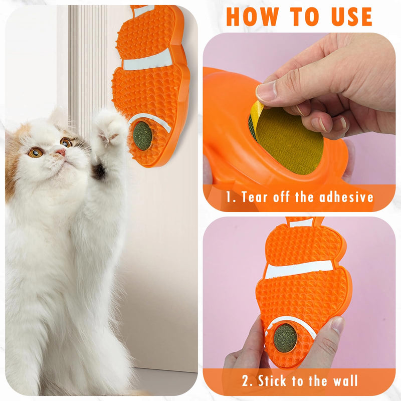 Aerbee 2 Pack Cat Toys Self-Grooming Cat Brush with 2 Catnip Balls & 2 Gall Fruit, Cat Self Grooming with Catnip Toys, Cat Face Scratchers, Cat self Groomer for Indoor Cats, Cat Corner Brush Wall - BeesActive Australia