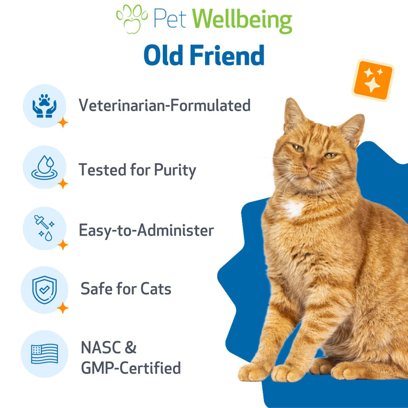 Pet Wellbeing Old Friend for Senior Cats - Supports Immune System Health, Joint Mobility, Healthy Energy Levels, Alfalfa, Reishi - Veterinarian-Formulated Herbal Supplement 4 oz (118 ml) 4 fl oz (118 ml)