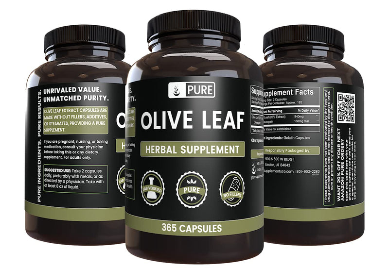 Pure Original Ingredients Olive Leaf (365 Capsules) No Magnesium Or Rice Fillers, Always Pure, Lab Verified 365 Count (Pack of 1) - BeesActive Australia