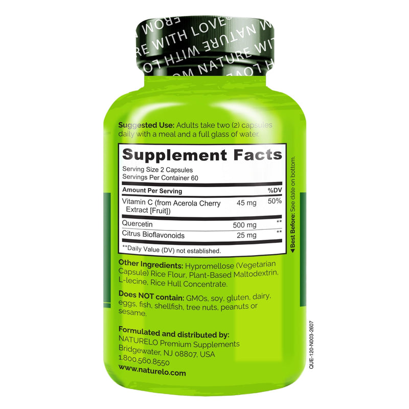 NATURELO Quercetin Citrus Bioflavonoid Complex - 120 Vegetarian Capsules | With enhanced absorption, immune support supplement, support immune function, antioxidant support Unflavored 120 Count (Pack of 1)