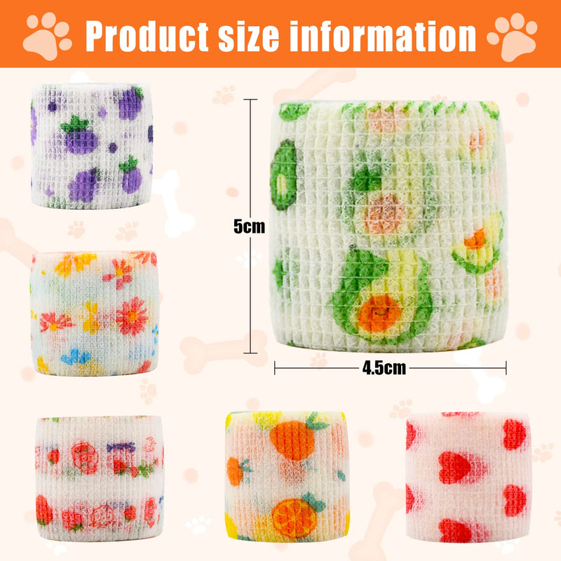 6 Roll 2 Inch x 5 Yards Pet Vet Wrap for Dogs Cats, Cohesive Bandages in Bulk, Colorful Cute Non-Woven Self Adhesive Bandages Wrap Roll for Pet Animals Wound Care Ankle Sprains & Swelling fruit - BeesActive Australia