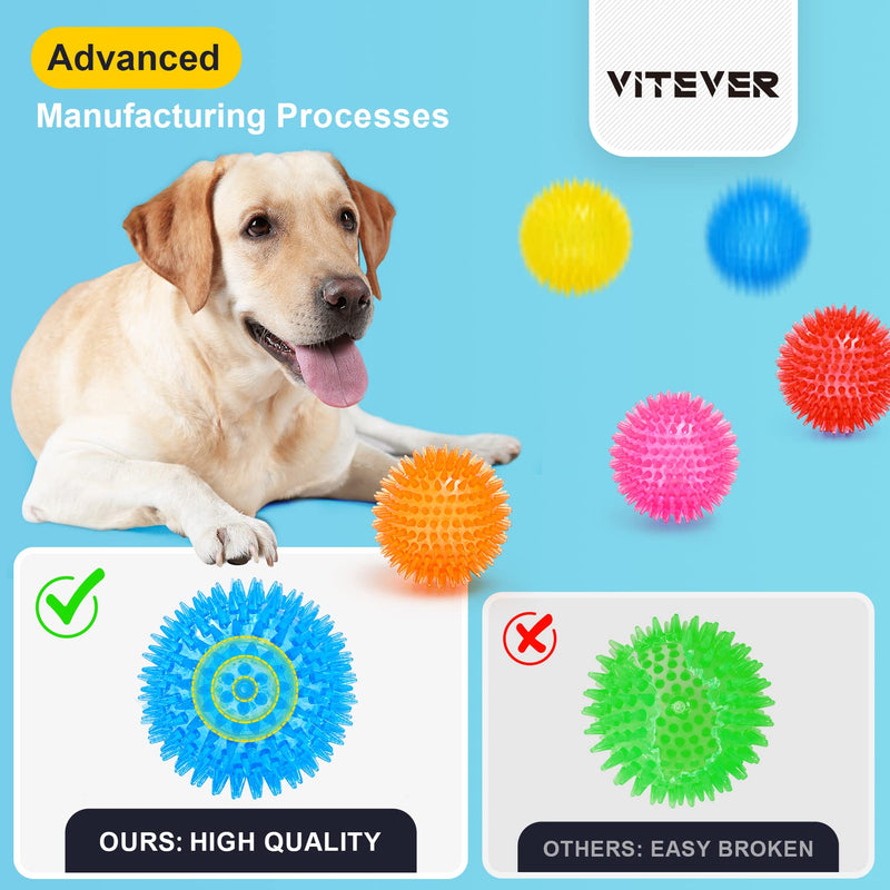 VITEVER 3.5” Squeaky Dog Toy Balls (6 Colors) Puppy Chew Toys for Teething, BPA Free Non-Toxic, Spikey Medium, Large & Small Dogs, Durable Aggressive Chewers Medium Set of 6 - BeesActive Australia