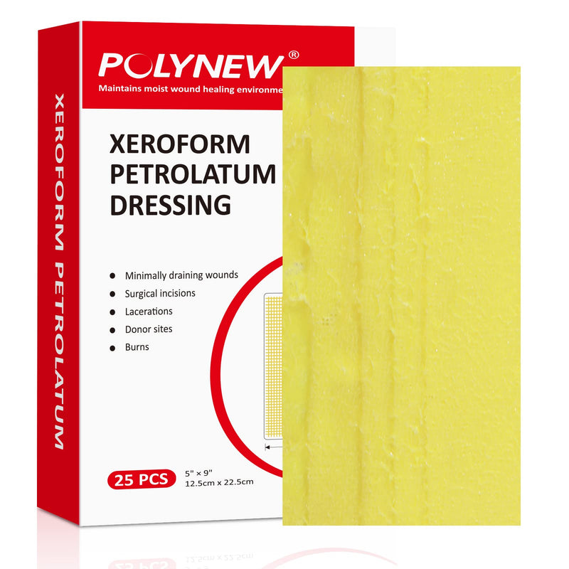 Xeroform Petrolatum Dressing 5"x9", 25 PCS Non-Adherent Gauze for Low Exudating Wounds, Fine Mesh Gauze Pads for Burns, Abrasions, Lacerations, Skin Grafts and Surgical Incisions 5" x 9" (Pack of 25)