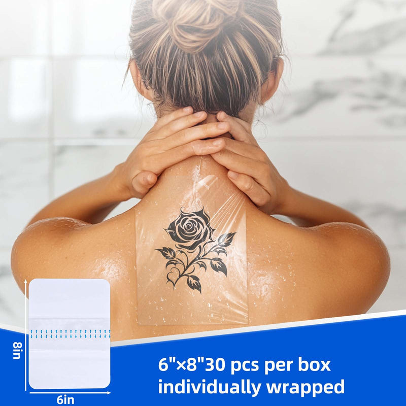 Niceful Transparent Film Dressing 30 Count-Clear Bandages for Wounds 6" x 8", Waterproof Adhesive Wound Cover Bandages for Post Surgical Shower or IV Shield, Scar Therapy, Tattoo Dressings 6 x 8 in - BeesActive Australia
