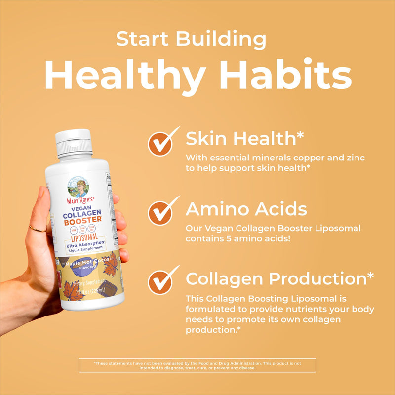 MARYRUTH'S Vegan Collagen Booster Liposomal, Sugar Free, Non-GMO, 7.6 Fl Oz | Sugar Free, Liquid Collagen Booster with Vitamin C, 250mg Amino Acids, Skin Care & Joint Support Supplement