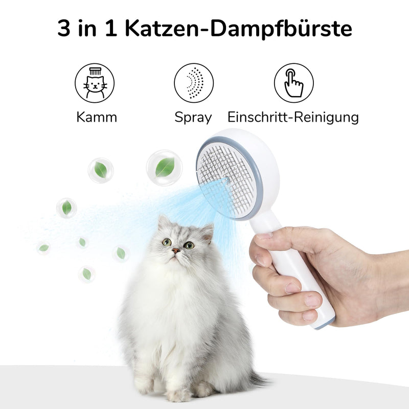 FUKUMARU Cat Brush with Steam, One-Click Cleaning Steam Brush Cat, Cat Brush with Water Tank and Spray, Anti Static Electricity and Tangle Steamy Brush for Cats Dogs, White White - BeesActive Australia