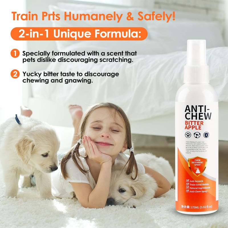 Bitter Apple Spray for Dogs to Stop Chewing. 175ML No Chew Spray for Dogs. Effective Dog Deterrent Spray for Carpet Furniture & Plant. Anti Chew Spray for Dogs Puppies. Alcohol-Free & Non-Toxic Orange - BeesActive Australia