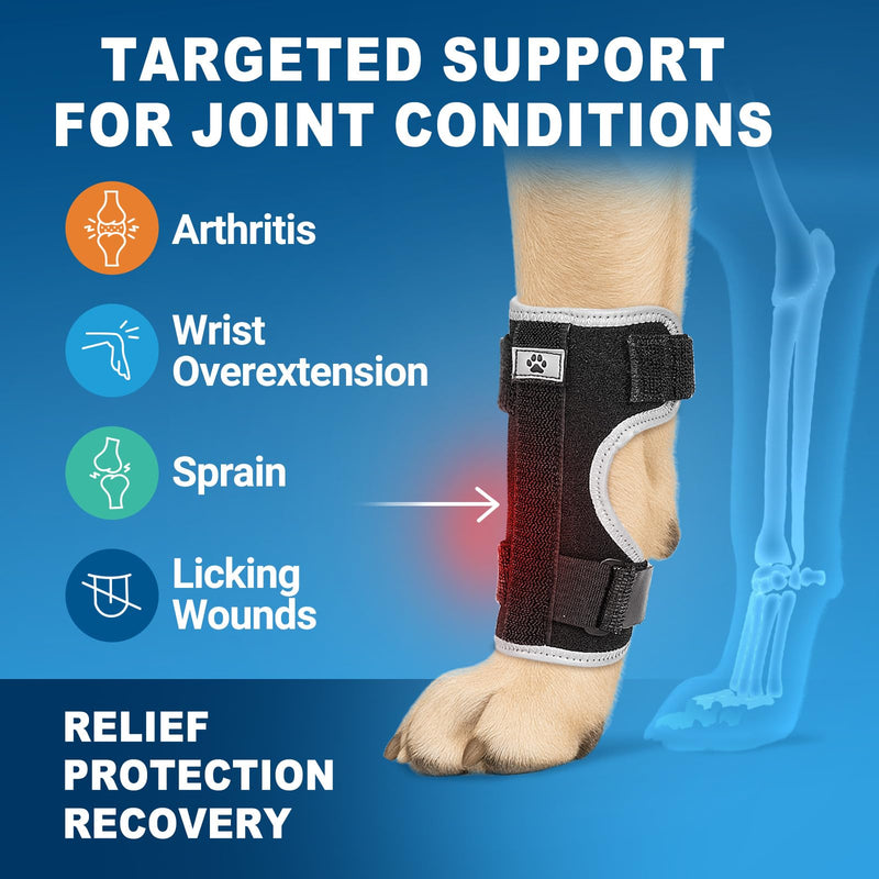 Dog Front Leg Brace: Adjustable Splint for Ankle, Front Leg, Ankle, Fore Limb, Sprain Wrap with Removable Metal Springs and Reflective Edge, for Arthritis, Sprains, and Injury Support(S) Matte Black S
