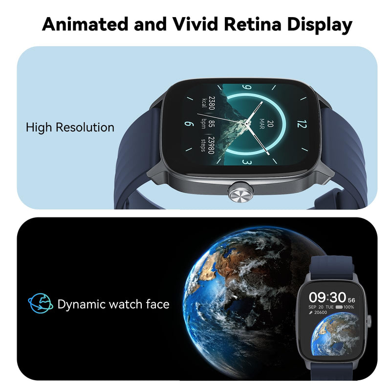 EURANS Smart Watch No App/Phone Required, 1.85" HD Display |Waterproof Watch with Heart Rate & Sleep Monitor | Step Counter for Walking, Pedometer Watch for Women/Men Blue