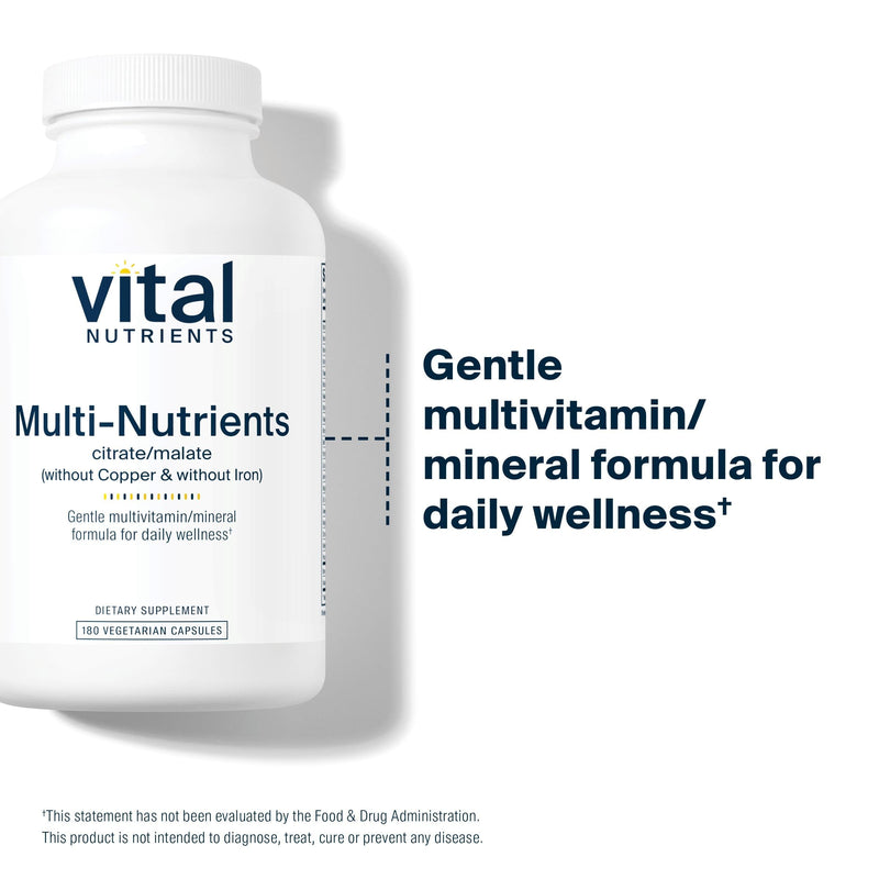 Vital Nutrients Multi-Nutrients 3-Vegetarian Multivitamin-Citrate/Malate Formula-Without Copper or Iron- Multi Vitamin, Mineral, & Antioxidant Supplement- Gluten, Dairy, Soy Free-Non-GMO-180 Capsules