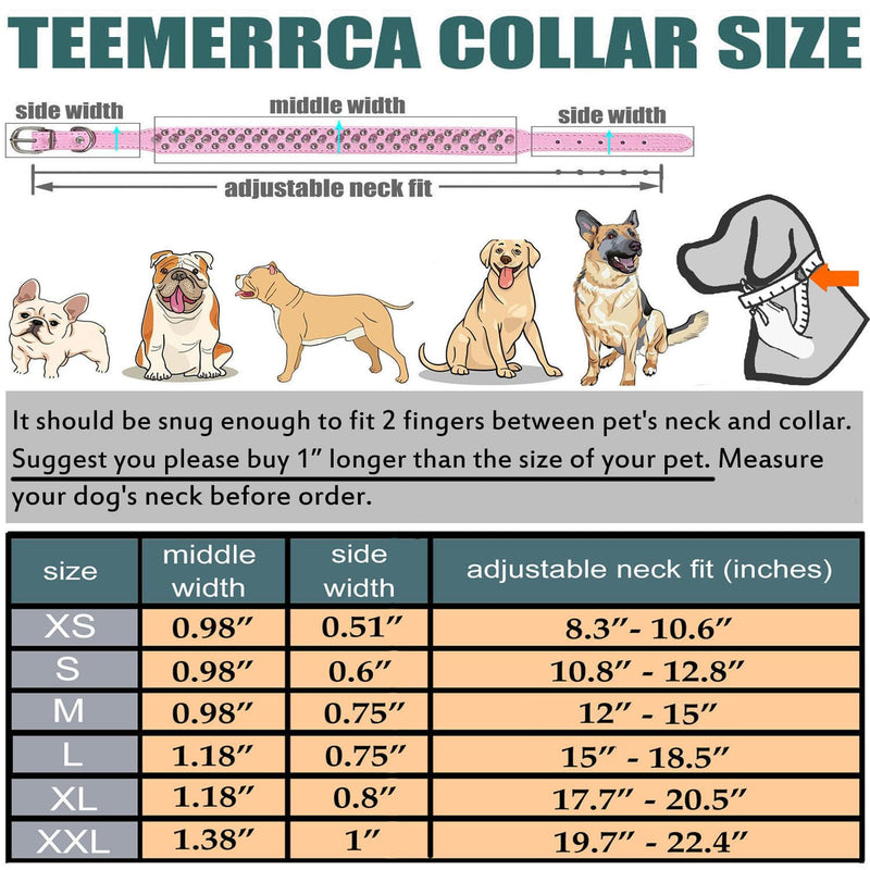 TEEMERRYCA Adjustable Leather Spiked Studded Dog Collars with a Squeak Ball Gift for Small Medium Large Pets Like Cats/Pit Bull/Bulldog/Pugs/Husky, Pink, L(15"-18.5") Large: Neck 15"-18.5" - BeesActive Australia